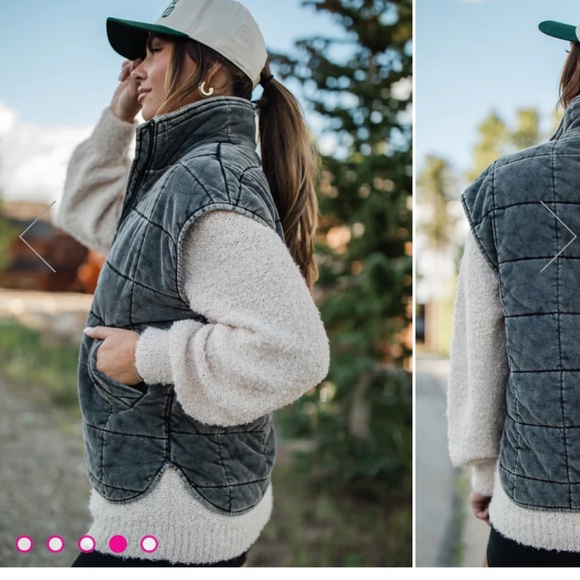 Perfect Tone Black Acid Wash Quilted Vest size XS new, newer worn grey pink lily - Picture 4 of 12